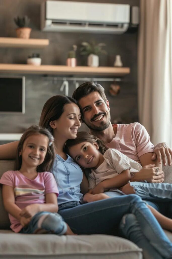 Ensure Peak Performance with Seasonal AC Tune-Up Services Family relaxing indoors with consistent cooling after regular AC maintenance