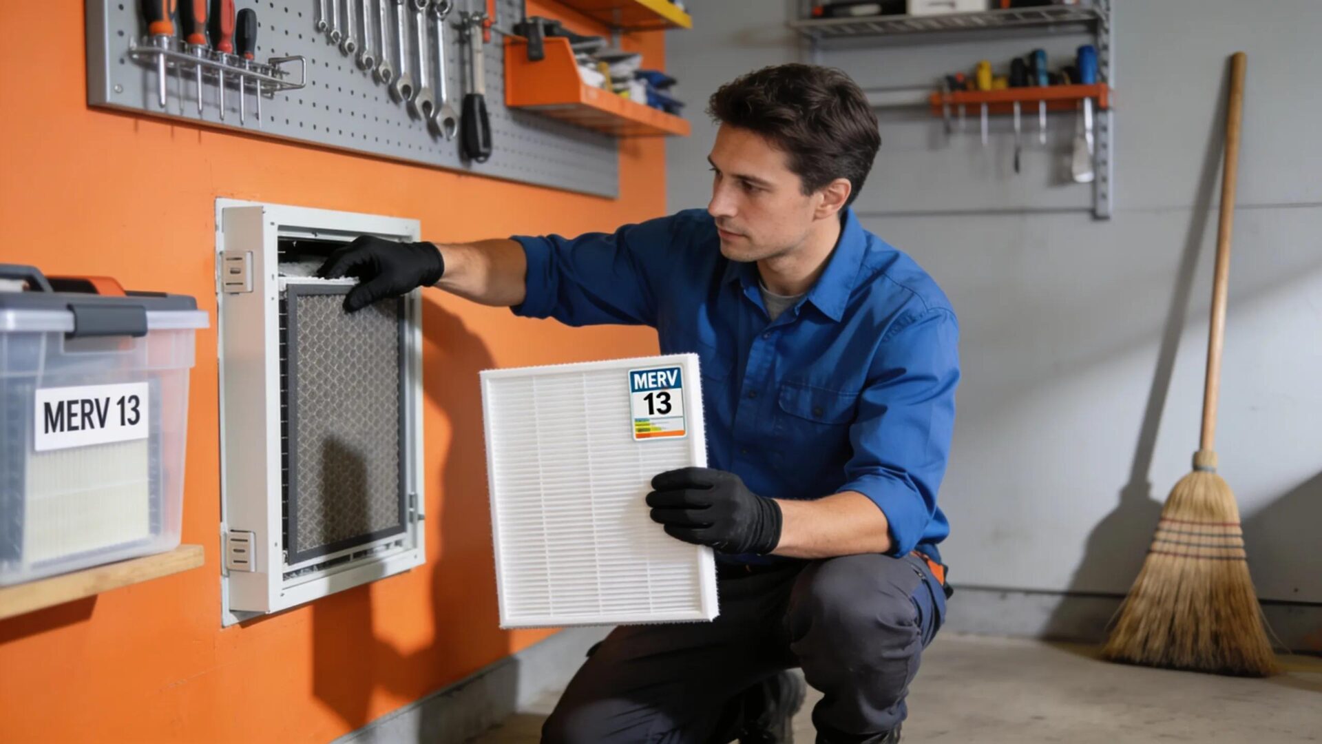 Easy Steps to Change Your HVAC Air Filter Person performing DIY HVAC air filter replacement, showcasing safety and care in the process